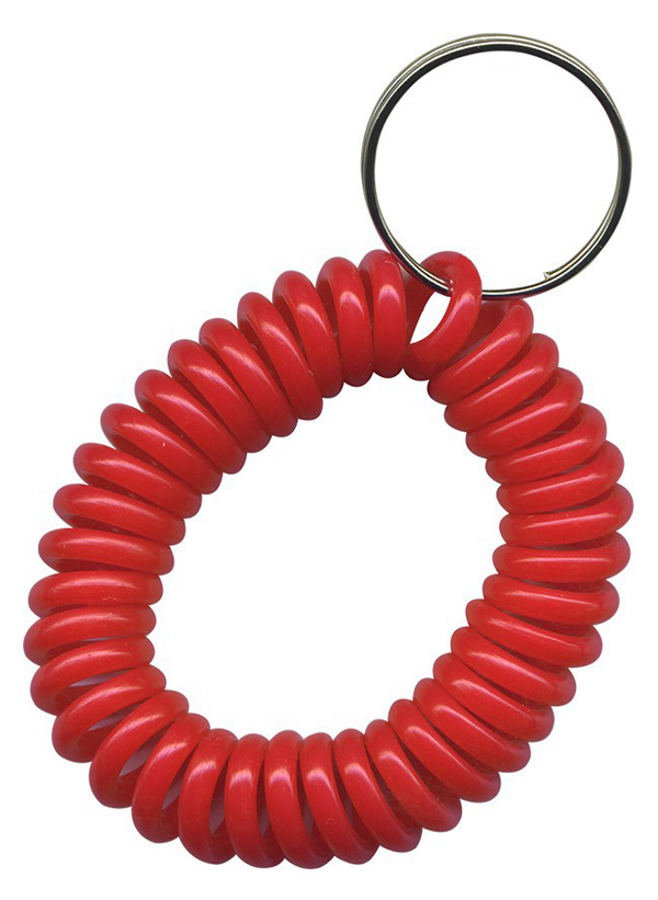 solid red wrist coil with split key ring