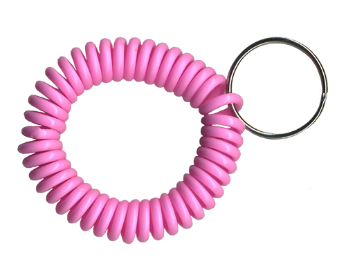 solid pink wrist coil with split key ring